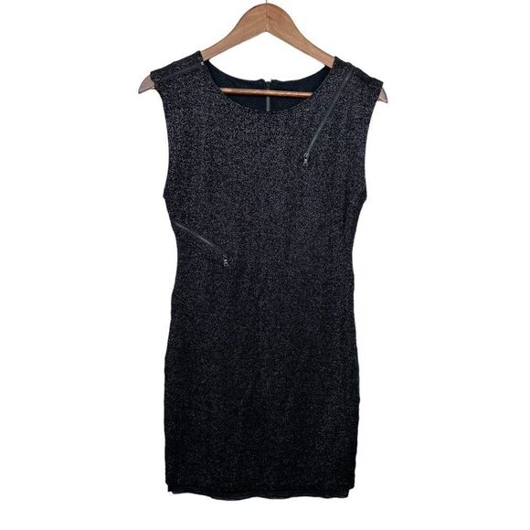 Alice + Olivia Gyllen Black Metallic Zipper Mini Dress Black Size Medium - Picture 6 of 12
